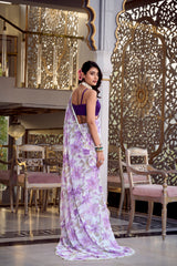 Lavender Moonga Silk Floral Print Saree
