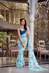 Moonga Silk Sky Blue Daily Wear Floral Print Saree