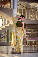 Yellow marbal foral printed saree