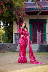 Awesome Pink Floral Printed Chiffon Saree
