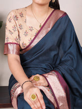 Elegant Navy Blue Madhubani Border Saree