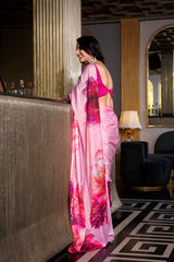 Light Pink Color Satin Silk Printed Saree