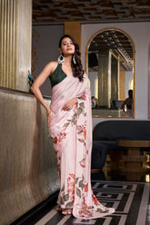 Off White Satin Silk Printed Saree