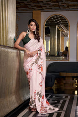 Off White Satin Silk Printed Saree