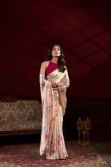 Women's Floral Printed Satin Silk Saree