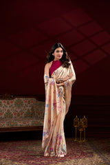 Women's Floral Printed Satin Silk Saree