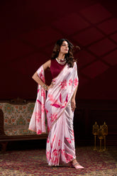 Light Pink Floral Print Satin Silk Saree