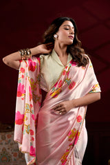 Peach Satin Silk Saree