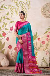 Firozi Tussar Chex Patola Print Saree
