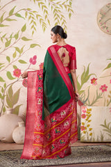 Green Tussar Chex Patola Print Saree