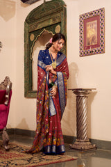 Maroon Color Poly Cotton Kalamkari Print With Zari Work saree