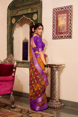 Mustard Yellow & Purple Poly Cotton Saree