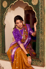 Mustard Yellow & Purple Poly Cotton Saree