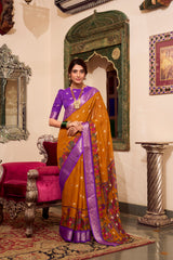Mustard Yellow & Purple Poly Cotton Saree