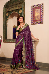 Wine Poly Cotton Kalamkari Print Saree