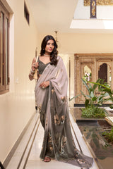 Brown Floral Gotta Patti Pure Georgette Tussar Saree