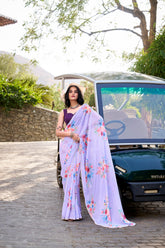 Float in Elegance Weightless Pink Marble Saree with Delicate Pearl Detailing