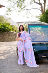 Float in Elegance Weightless Pink Marble Saree with Delicate Pearl Detailing