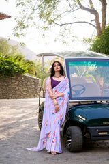 Float in Elegance Weightless Pink Marble Saree with Delicate Pearl Detailing