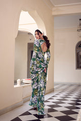 Green Floral Printed Weightless Saree