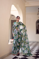 Green Floral Printed Weightless Saree