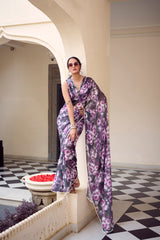 Gray Color Weightless Marble Printed Saree