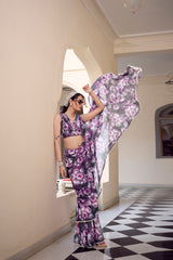 Gray Color Weightless Marble Printed Saree