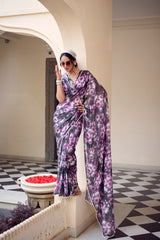 Gray Color Weightless Marble Printed Saree