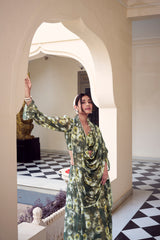 Mehendi Floral Printed Weightless Marble Saree