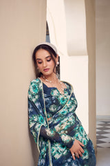 Navy Blue Color Weightless Marble Printed Saree