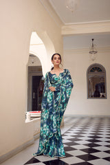 Navy Blue Color Weightless Marble Printed Saree