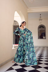 Navy Blue Color Weightless Marble Printed Saree
