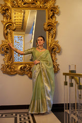 Pista Green Tissue Shimmer Saree