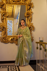 Pista Green Tissue Shimmer Saree