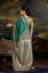 Green silk madhubani & bandhej fusion print saree
