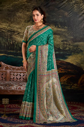 Green silk madhubani & bandhej fusion print saree