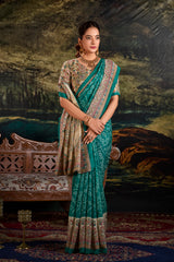 Green silk madhubani & bandhej fusion print saree