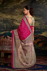 Pink Fusion of Madhubani and Bandhej Silk Saree