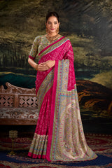 Pink Fusion of Madhubani and Bandhej Silk Saree