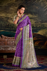 Bandhej Printed Art Silk Saree in Purple