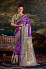 Bandhej Printed Art Silk Saree in Purple