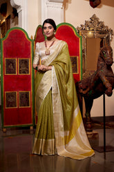 Green Color Weightless Jacquard Chex Saree