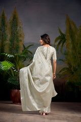Off White Timeless Kanjivaram Saree with Exquisite Zari Weaving