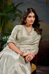 Off White Timeless Kanjivaram Saree with Exquisite Zari Weaving