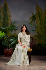 Off White Timeless Kanjivaram Saree with Exquisite Zari Weaving