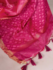 Pink Pure Jacquard Silk Patola Print With Zari Weaving Work Saree