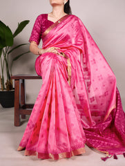 Pink Pure Jacquard Silk Patola Print With Zari Weaving Work Saree