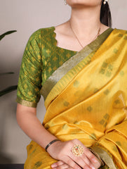 Yellow Pure Jacquard Silk Patola Print With Zari Weaving Work Saree