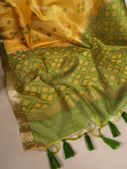Yellow Pure Jacquard Silk Patola Print With Zari Weaving Work Saree