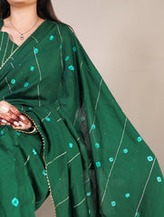 Green Pure Viscose Chanderi Sequins Viscose Saree